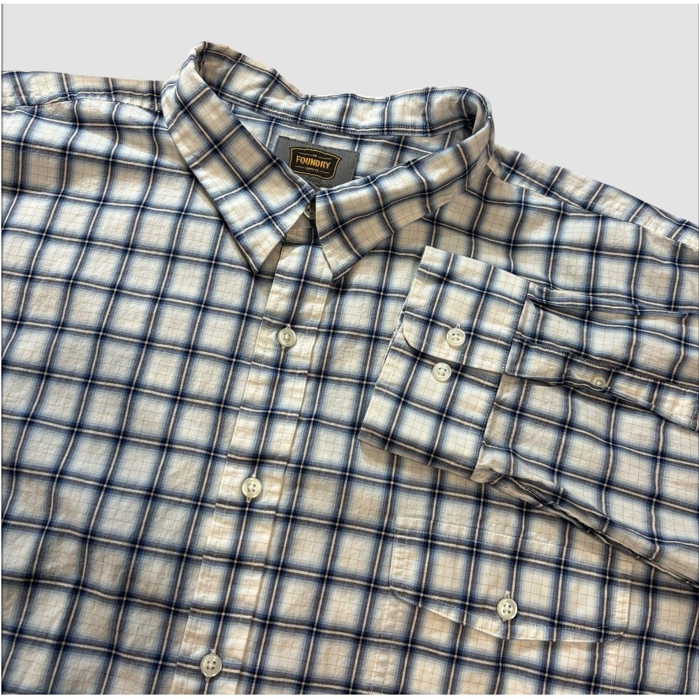 The Foundry Supply Co Men's 3XLT Windowpane Check Plaid Long Sleeve Button Up